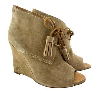 New Dsquared2 Women Shoes US 9 Booties Suede Leather Peep Toe Wedge Heel Lace-Up